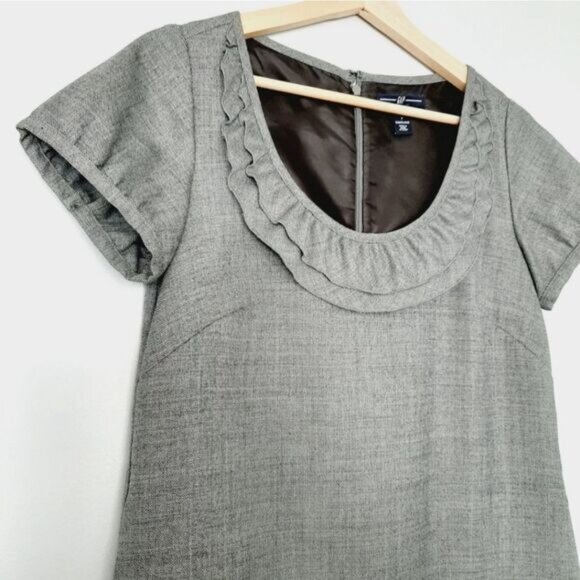 GAP Wool Blend A-Line Bib Collar Mini Dress Neutral Gray Sz 2 - Picture 6 of 13